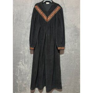 Vintage Vanity Fair Nightgown Womens XL Gray Velvet Velour Embroidered Zip Coat